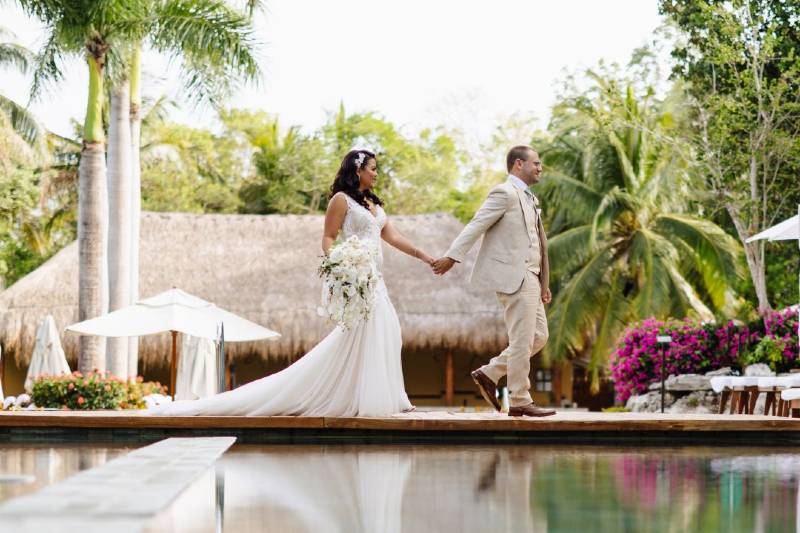 dress for beach wedding in mexico Beach Wedding in Mexico, at Azul Beach Resort Alexis + Brett